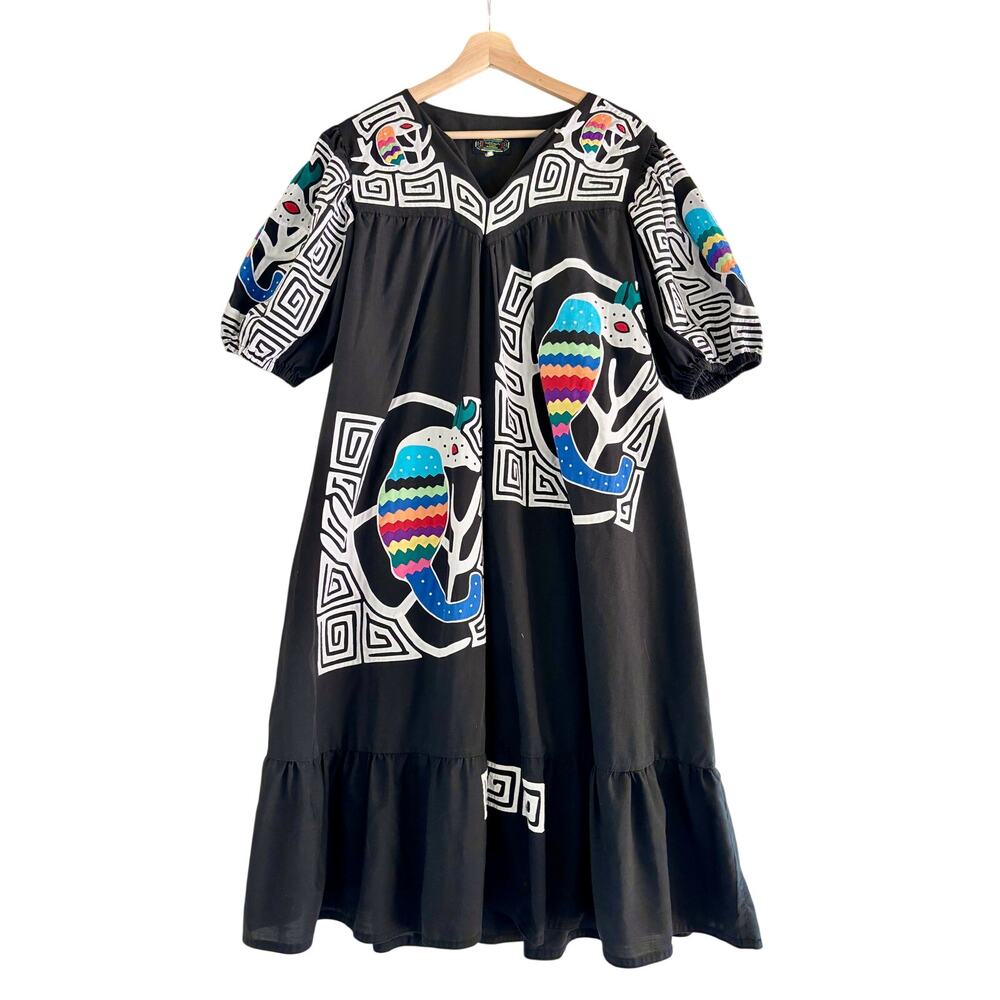 Vintage Handmade Seds Crafts Panama Mola Seahorse Folk Art Kaftan Dress One Size